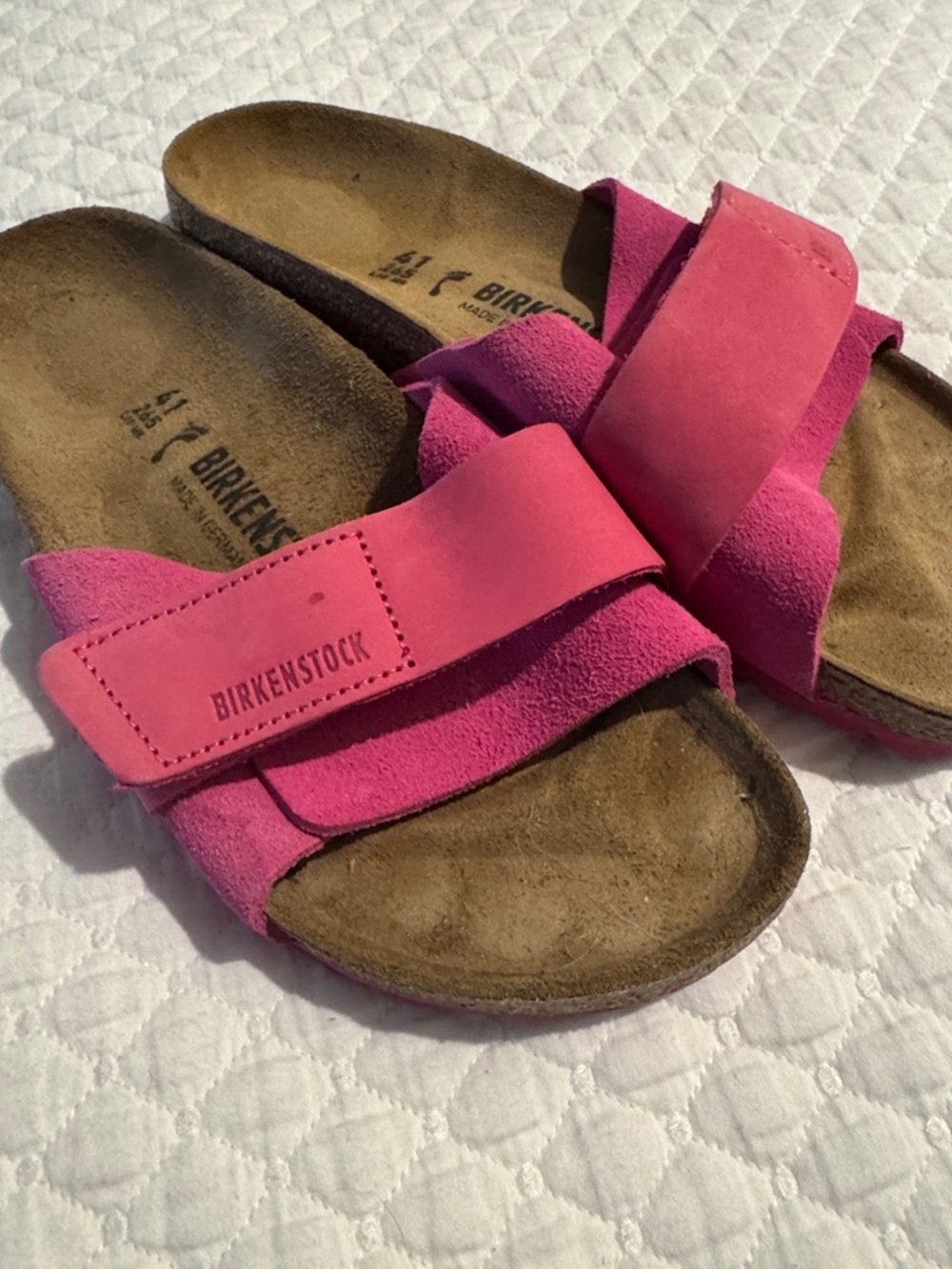 Birkenstock Pink Dual-Strap Suede Slides - Picture 2 of 3